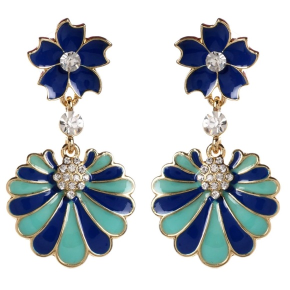 Amrita Singh Jewelry - NWT BEAUTIFUL 2-Tier Floral AMRITA SINGH Enamel/Austrian Crystal FAN EARRINGS